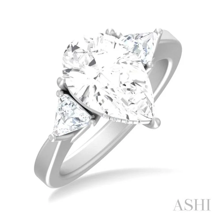 Trendy Wedding Rings-1/2 ctw Pear Shape Trillion Cut & Round Cut Diamond Semi Mount Engagement Ring in 14K White Gold