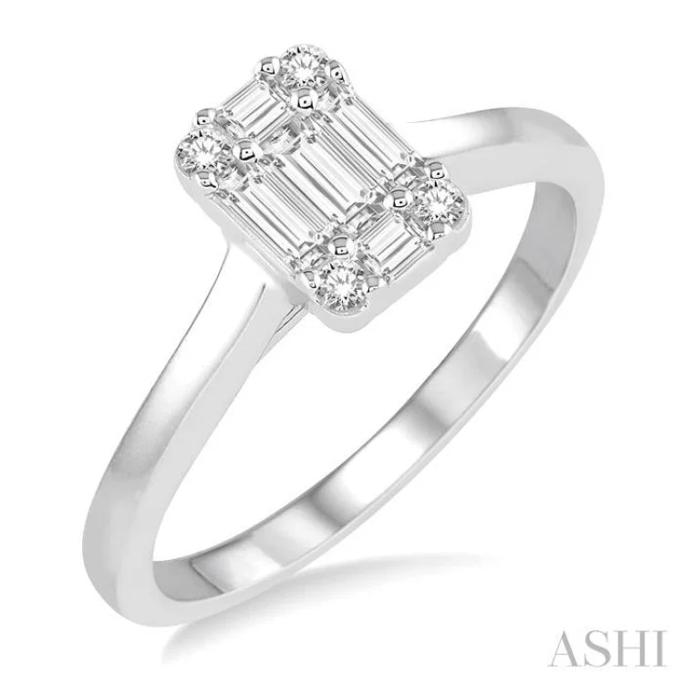 Custom Engagement Ring for Bride-1/3 ctw Baguette and Round Cut Fusion Diamond Engagement Ring in 14K White Gold