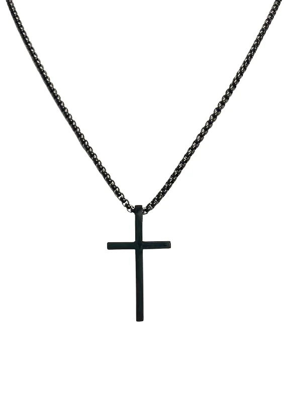 Sapphire Necklace for Women-Black Cross with Long Chain Necklace