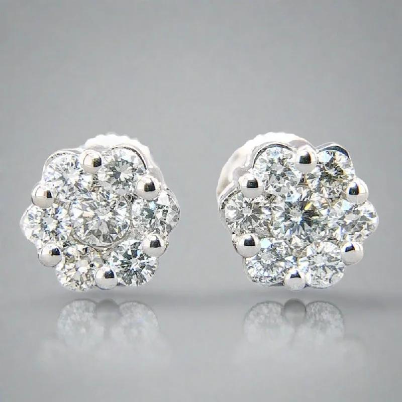 Dazzling Drop Earrings-14K W Gold 0.70cttw Diamond Cluster Earrings