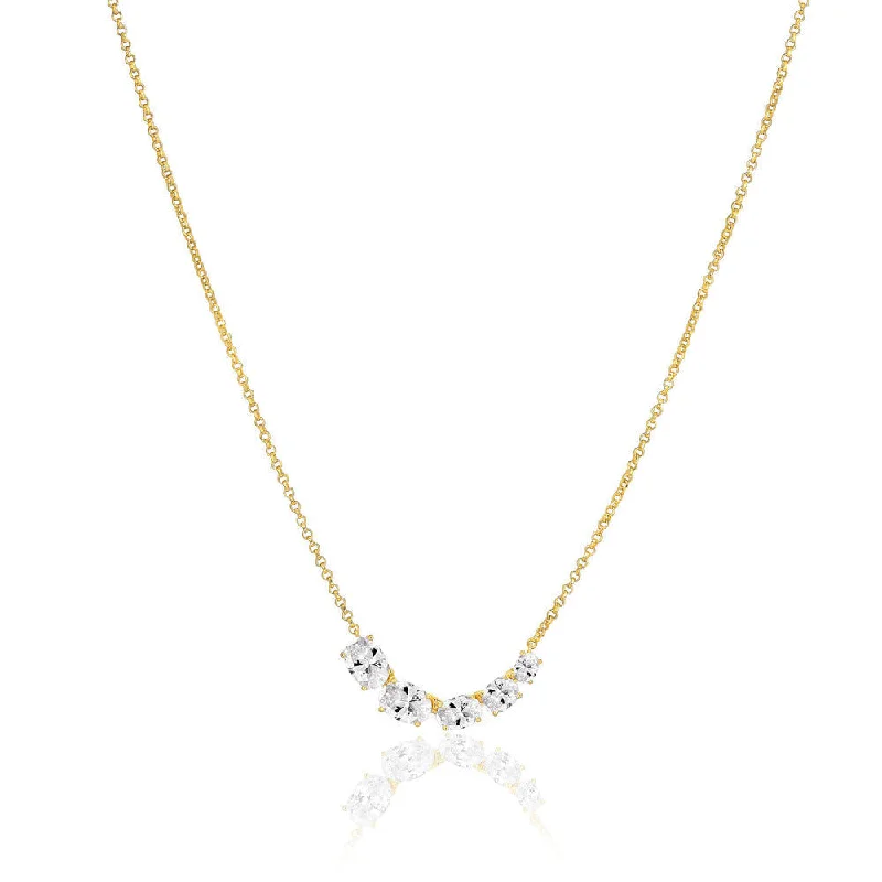 Personalized Gold Necklace-Ellisse Cinque 18K Gold Plated Necklace w. Zirconias