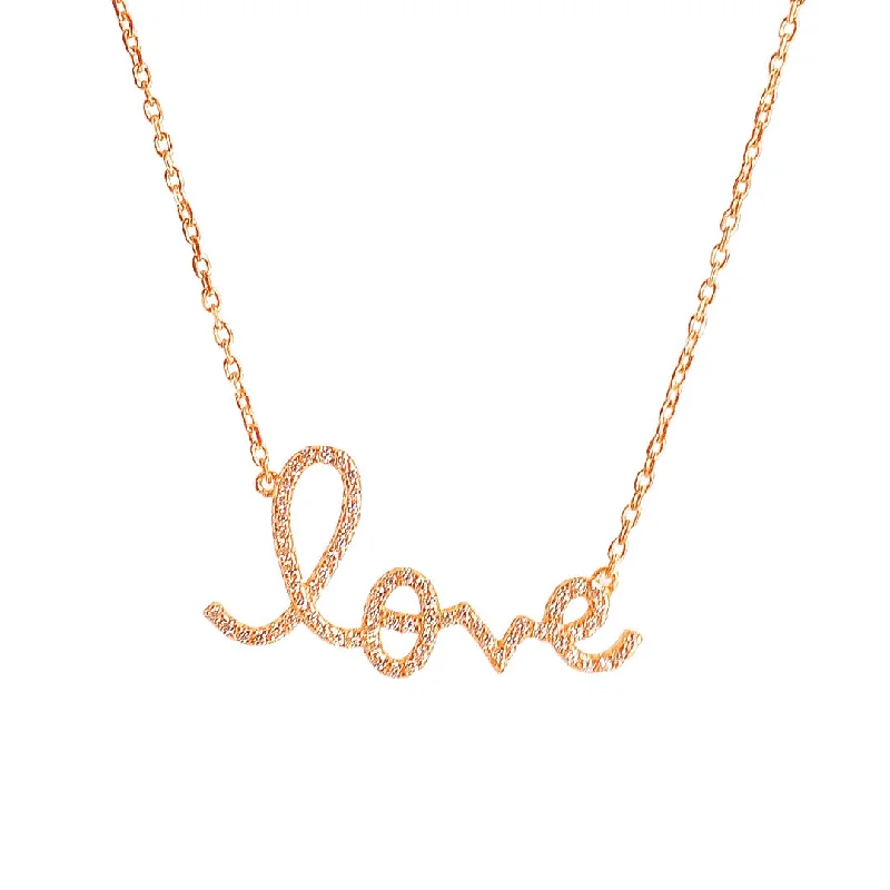 Double Chain Necklace-The Script Love Gold Horizontal Necklace Bling