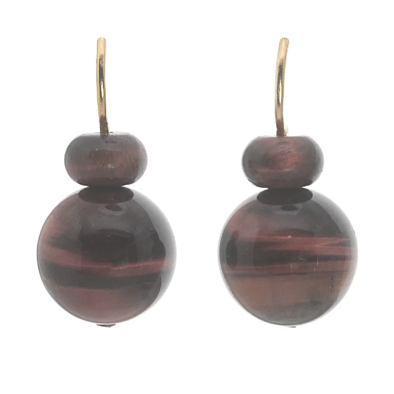 High-End Wedding Earrings-Pom Pom Hooplet Earrings Red Tigers Eye