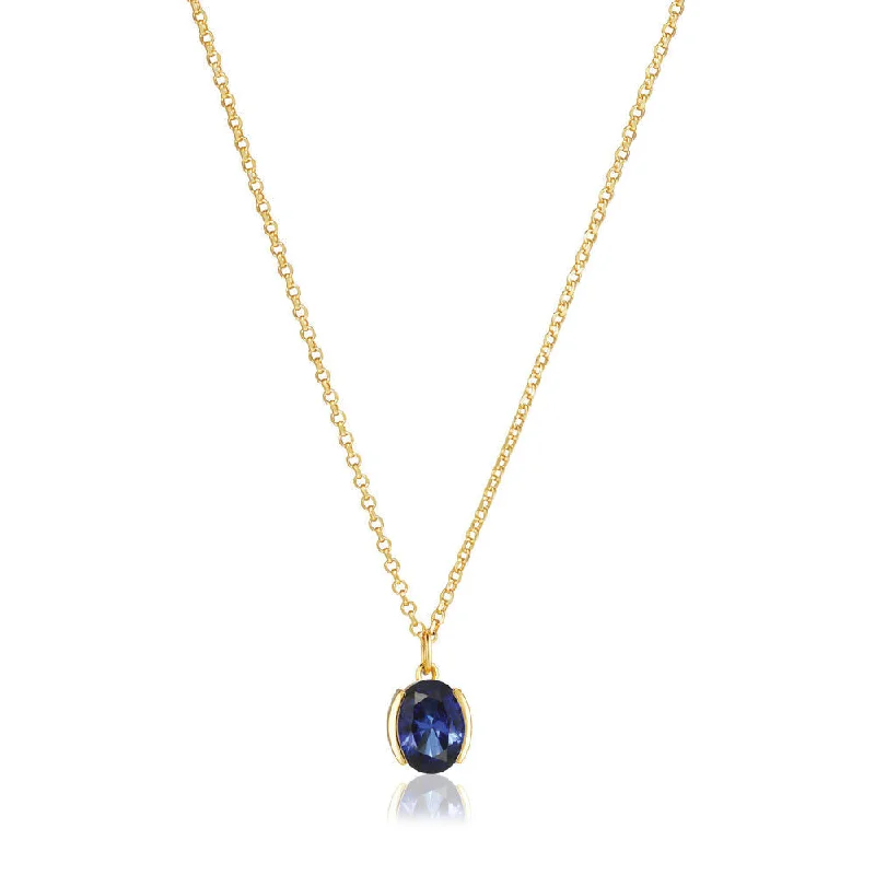 Pendant Necklace with Birthstone-Ellisse Carezza 18K Gold Plated Necklace w. Blue Zirconia