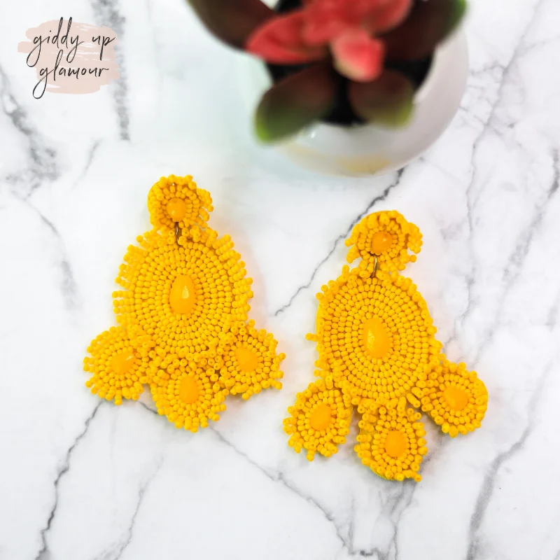 Unique Pearl Earrings-Circular Beaded Statement Earrings in Yellow| ONLY 1 LEFT!