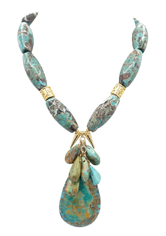 Gold Pendant Necklace-Chrysocolla Gold Accent Pendant Necklace