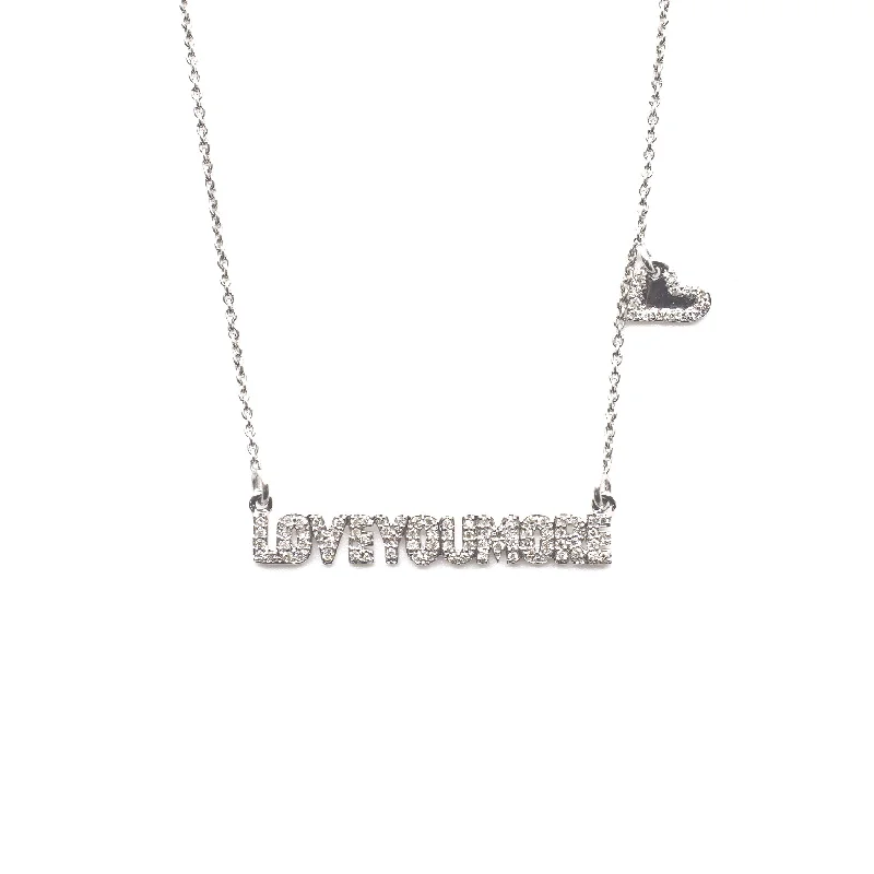 Handmade Gemstone Necklace-The Love You More Bar Necklace in White Diamond & 14K White Gold