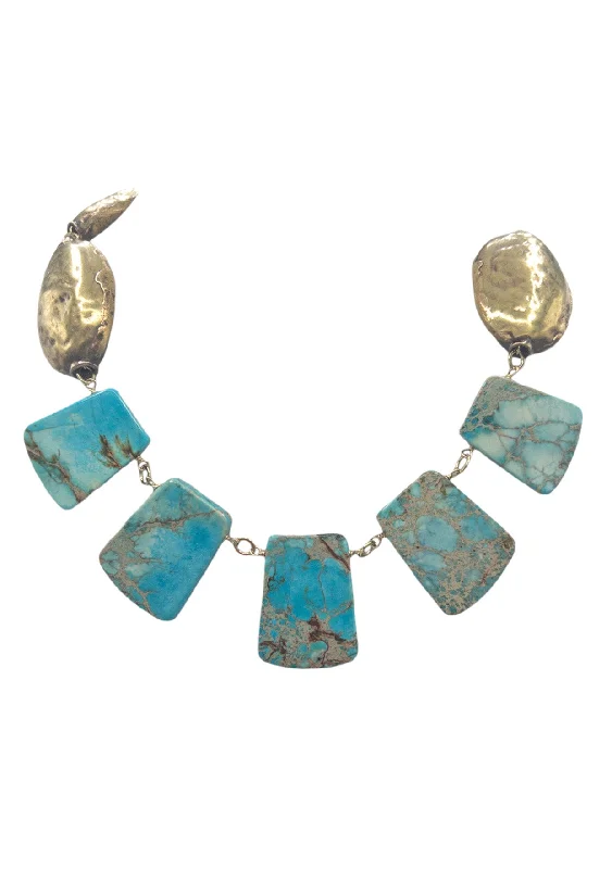 Elegant Necklace for Evening-Turquoise Imperial Jasper Brass Necklace