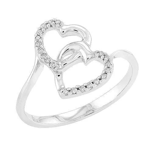 Stunning Engagement Ring-Sterling Silver 0.10CTW DIAMOND HEART RING