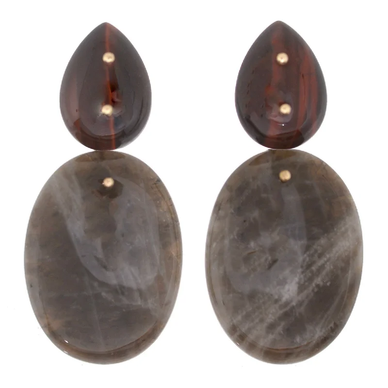 Antique Style Earrings-Mobile Earrings Red Tigers Eye Smoky Quartz Oval