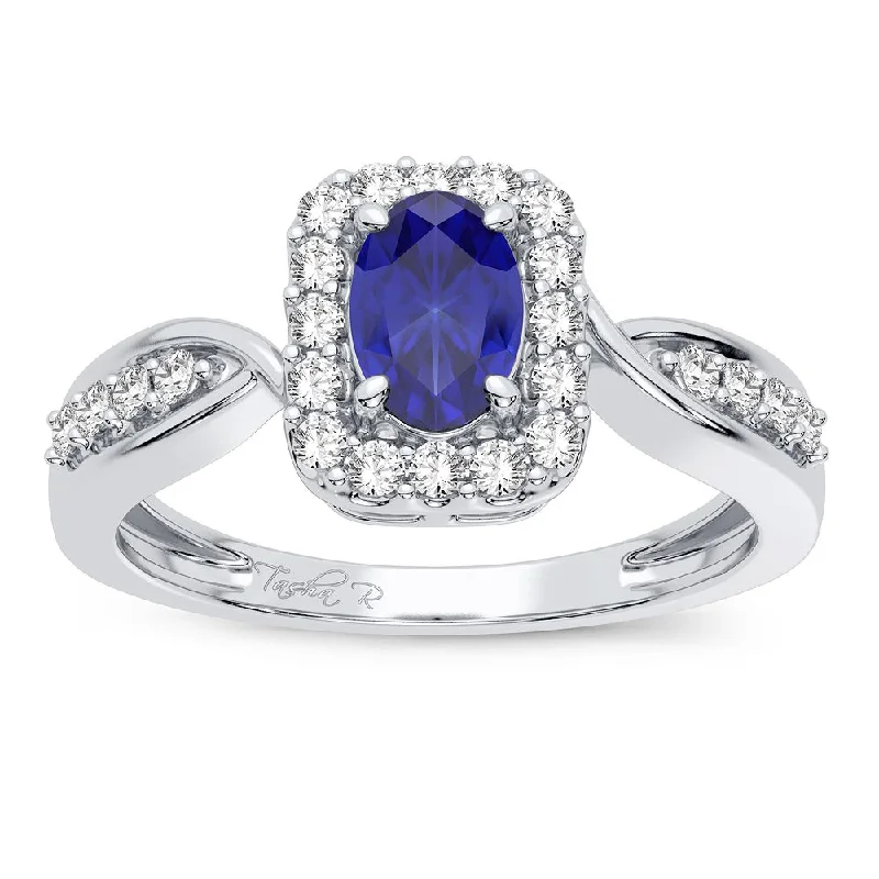 Gemstone Wedding Ring Set-14K 0.25CT Diamond Ring Sapphire