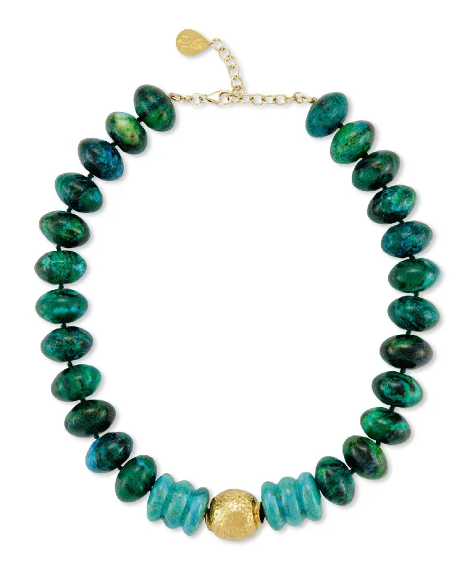 Bridal Necklace with Pearls-Chrysocolla Turquoise Necklace