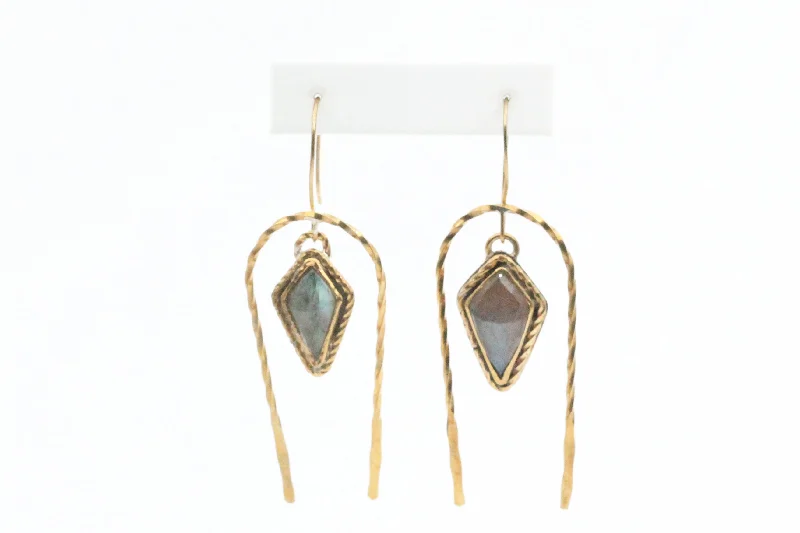 Statement Earrings for Weddings-Brass Kite Labradorite Arch Earrings