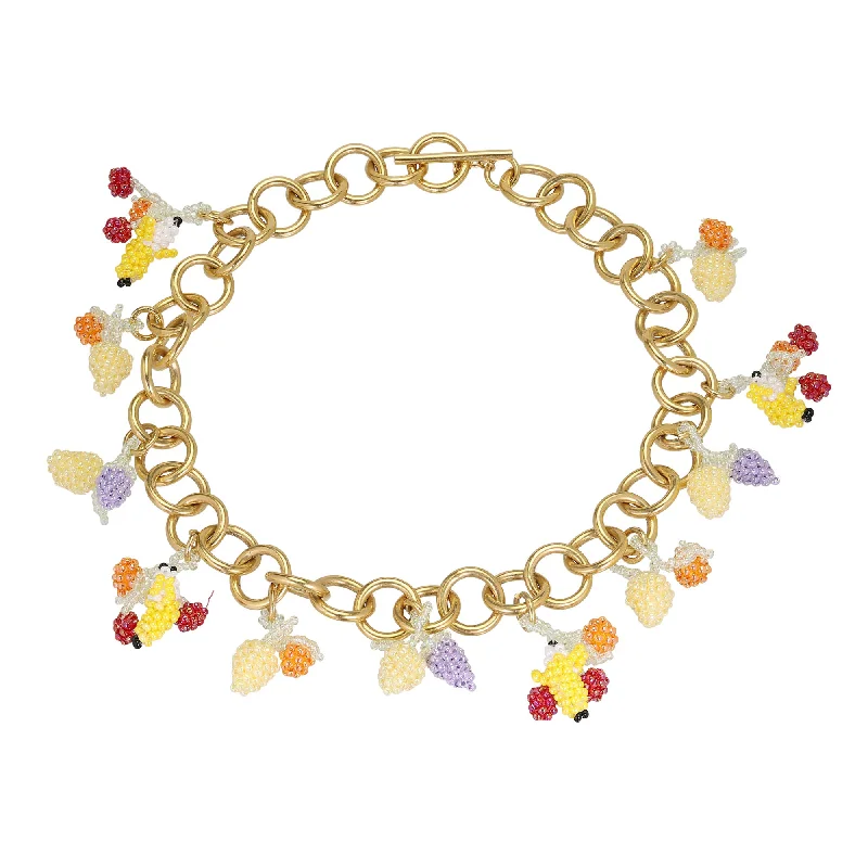 Unique Pearl Necklace for Bride-Chunky Fruit Salad Necklace Gold Plated, Mixed coloured Beads