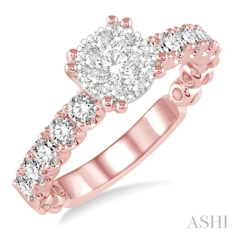 Custom Diamond Band-1.00 ctw Diamond Lovebright Ring in 14K Rose and White Gold