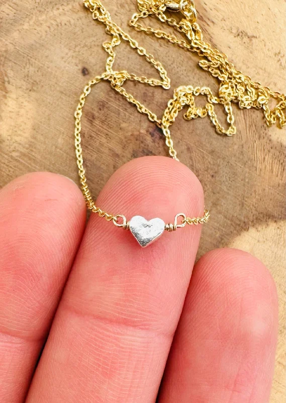 Beautiful Gold Necklace-Pixie Heart Necklace - 14k Gold Fill & Fine Silver