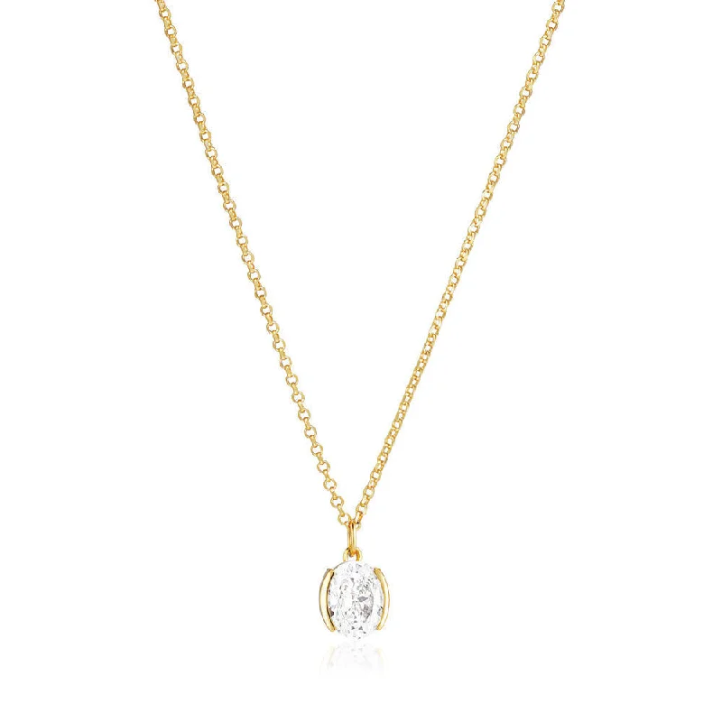 Simple Silver Necklace-Ellisse Carezza 18K Gold Plated Necklace w. Zirconia