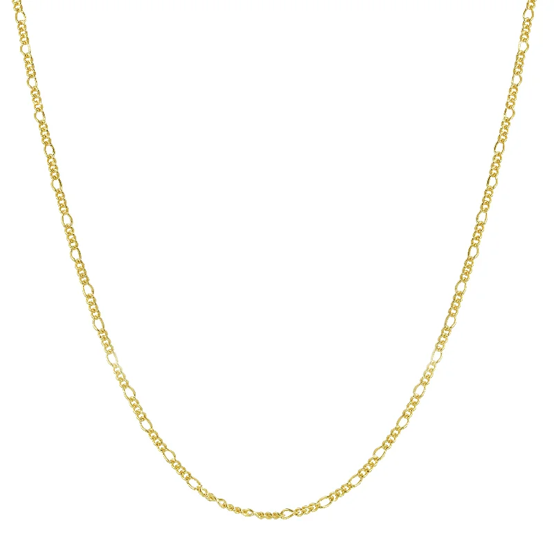 Simple Gold Necklace with Gemstone-Figaro Link Chain Layering Necklace