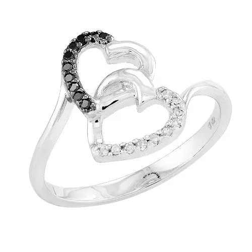 Elegant Wedding Ring for Bride-Sterling Silver 0.10CTW BLACK DIA HEART RING