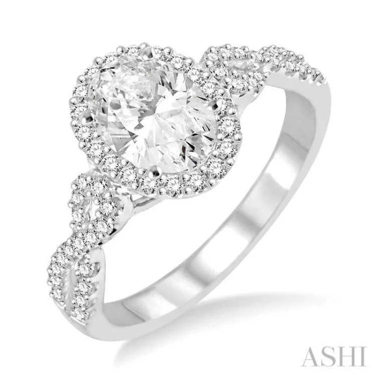 Gorgeous Wedding Band-1/4 ctw Twisted Shank Oval Shape Semi-Mount Round Cut Diamond Engagement Ring in 14K White Gold