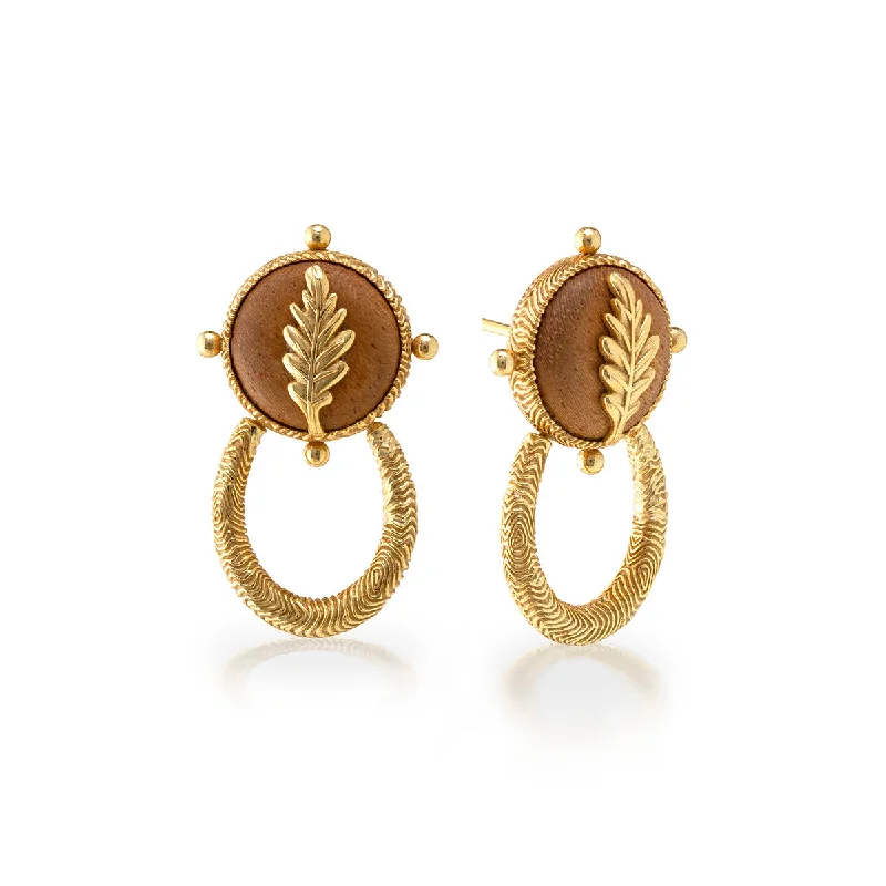 Small Gold Hoop Earrings-Forest Walk Oak Leaf Earrings - Teak