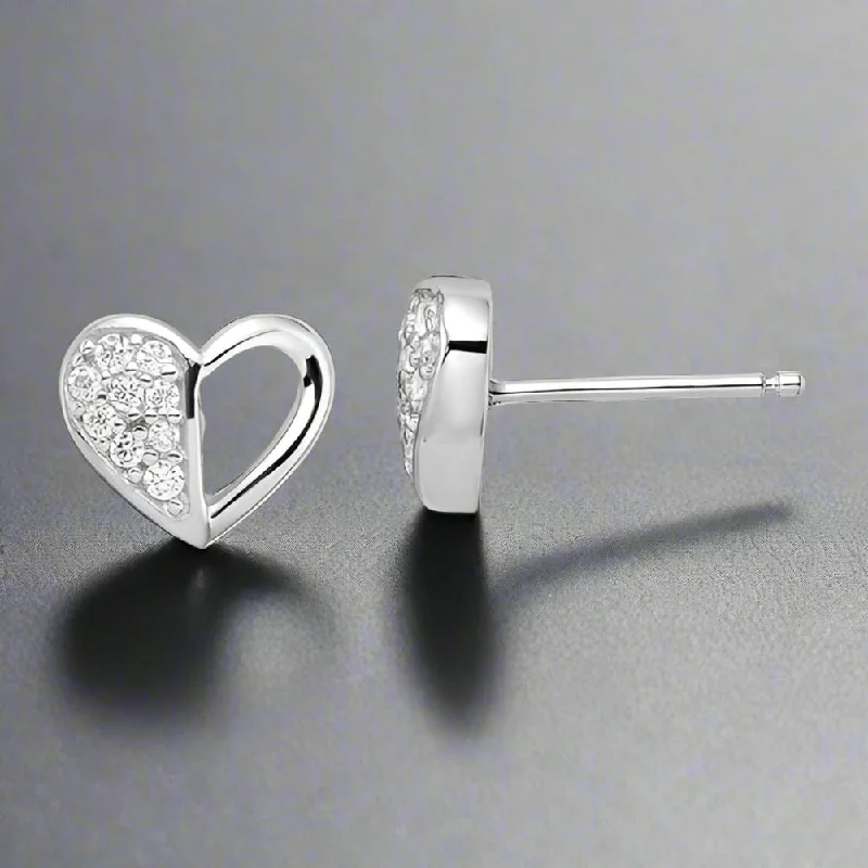 Pearl Hoop Earrings-SS CZ Open Heart Earrings