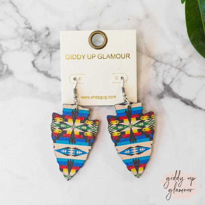 Vintage Gold Earrings-Arrowhead Wooden Earrings in Aztec