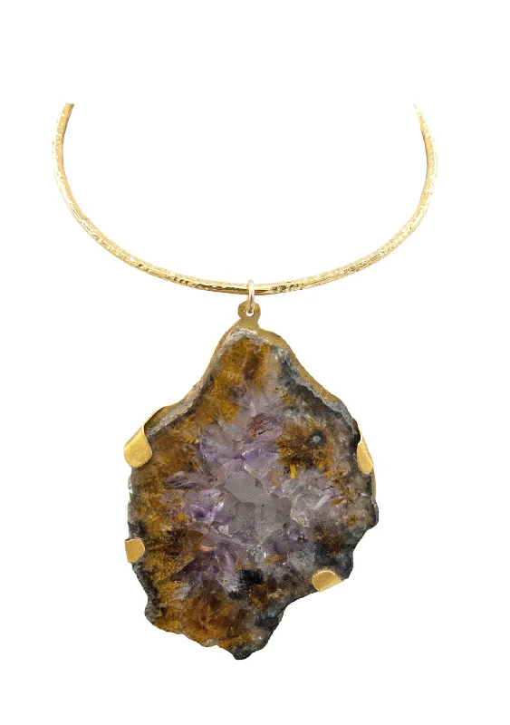 Rose Gold Necklace for Women-Amethyst Geode Pendant Necklace