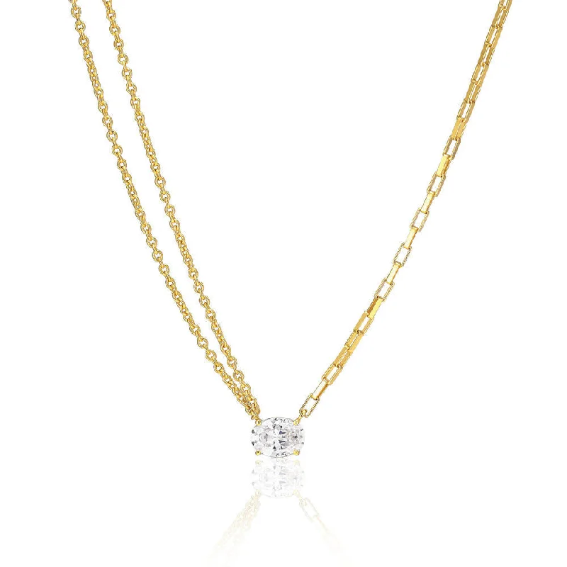 Personalized Birthstone Necklace-Ellisse Uno 18K Gold Plated Necklace w. Zirconia