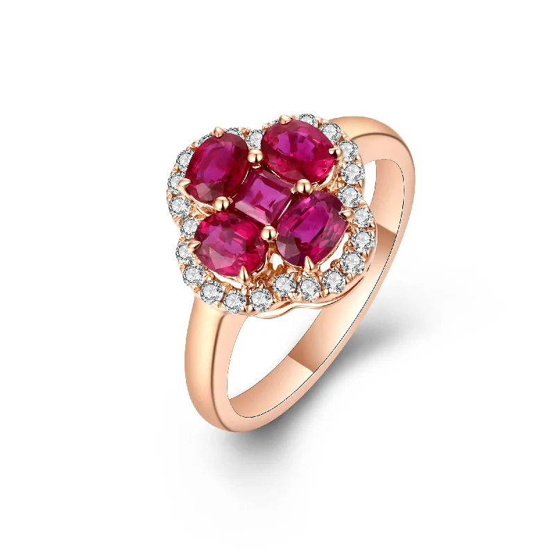 Diamond Ring with Gold Band-Ruby and Diamond Ring