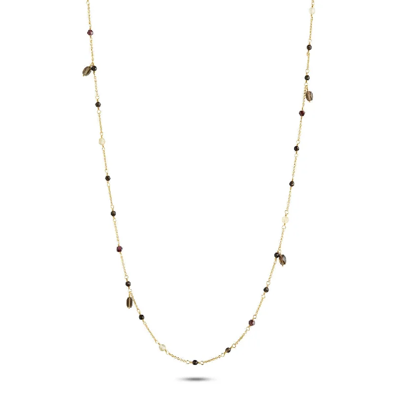 Bohemian Style Necklace-Gem Candy Happiness 18K Gold Plated Necklace w. Garnet, Quartz & Citrin