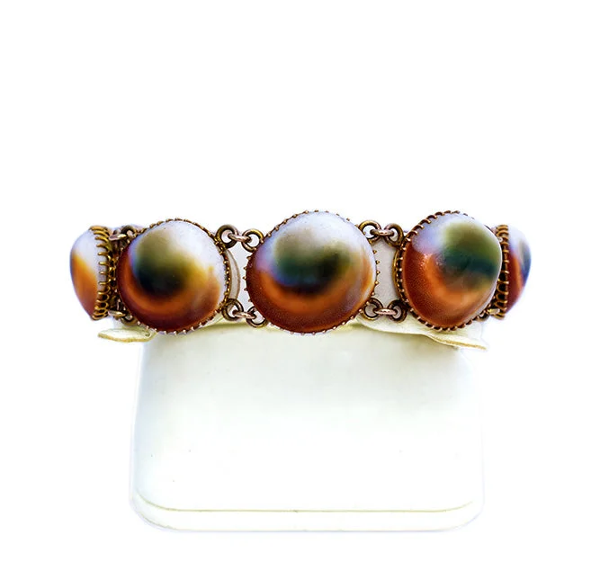 Colorful Beaded Bracelet for Women-Late Victorian Gold Operculum Shell Bracelet