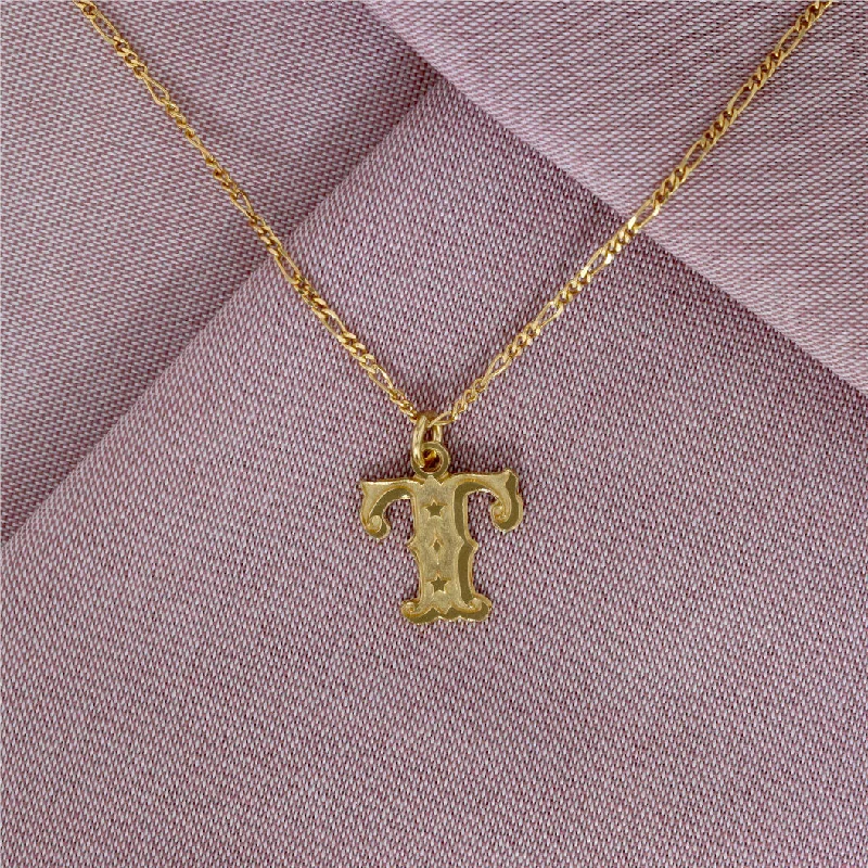 Diamond Heart Necklace-Circus Letter T Gold Plated Necklace