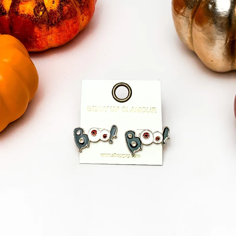 Simple Hoop Earrings-Boo Stud Earrings with Red Eyeballs in Black