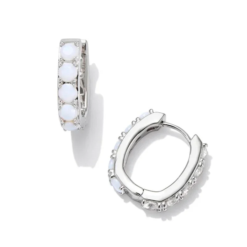 Gorgeous Diamond Earrings-Kendra Scott | Chandler Silver Huggie Earrings in White Opalite Mix