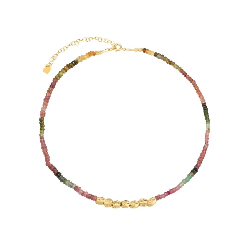 Customizable Birthstone Necklace-Collar Pebbles 18K Gold Plated Necklace w. Tourmaline