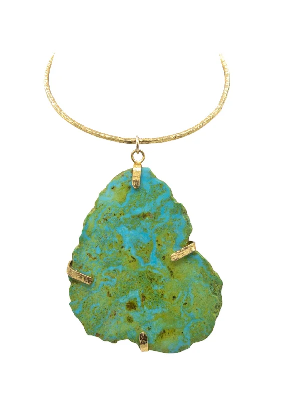 Dazzling Silver Necklace-NATURAL Blue/Green Turquoise Pendant Gold Bar Necklace