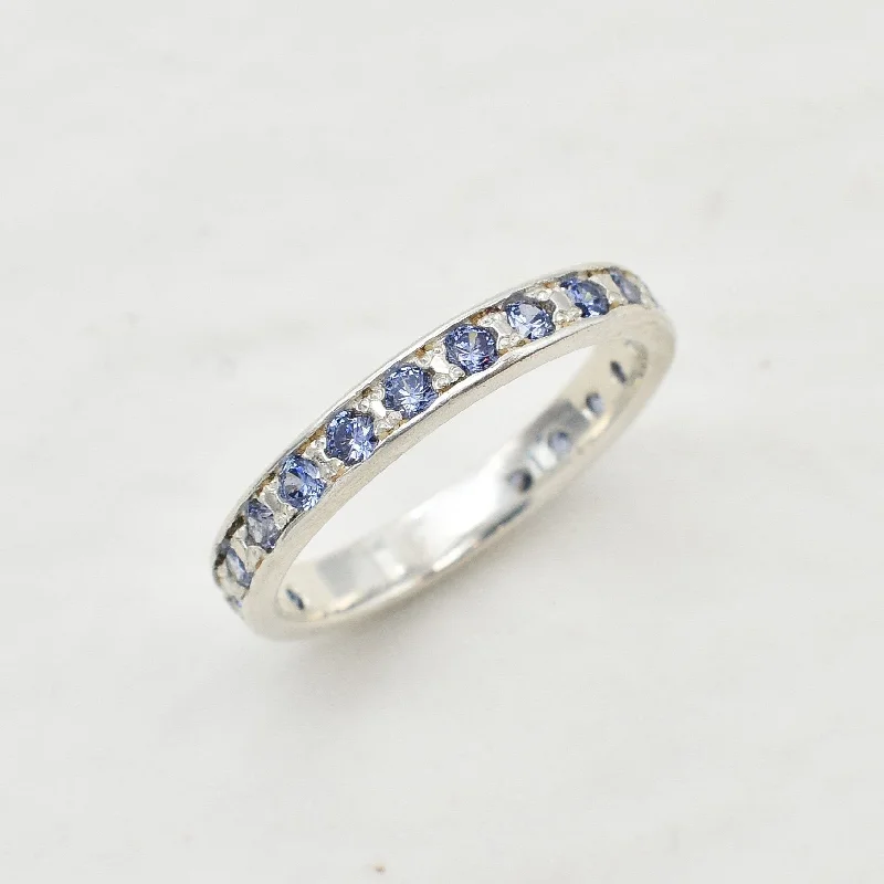 Simple Silver Ring-Tanzanite Ring - Blue Eternity Ring - Dainty Stackable Band