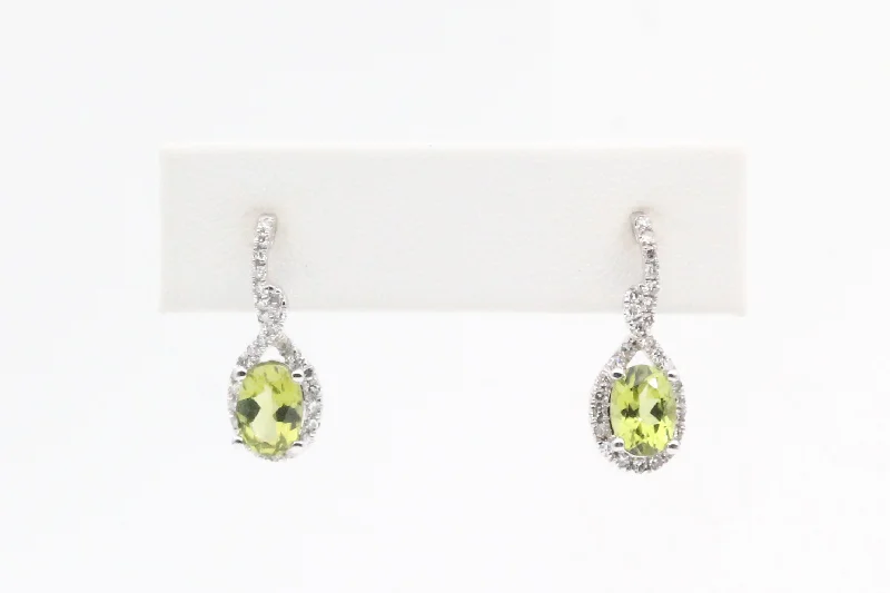 Handmade Earrings for Weddings-White Gold Peridot Twist Dangle Earrings