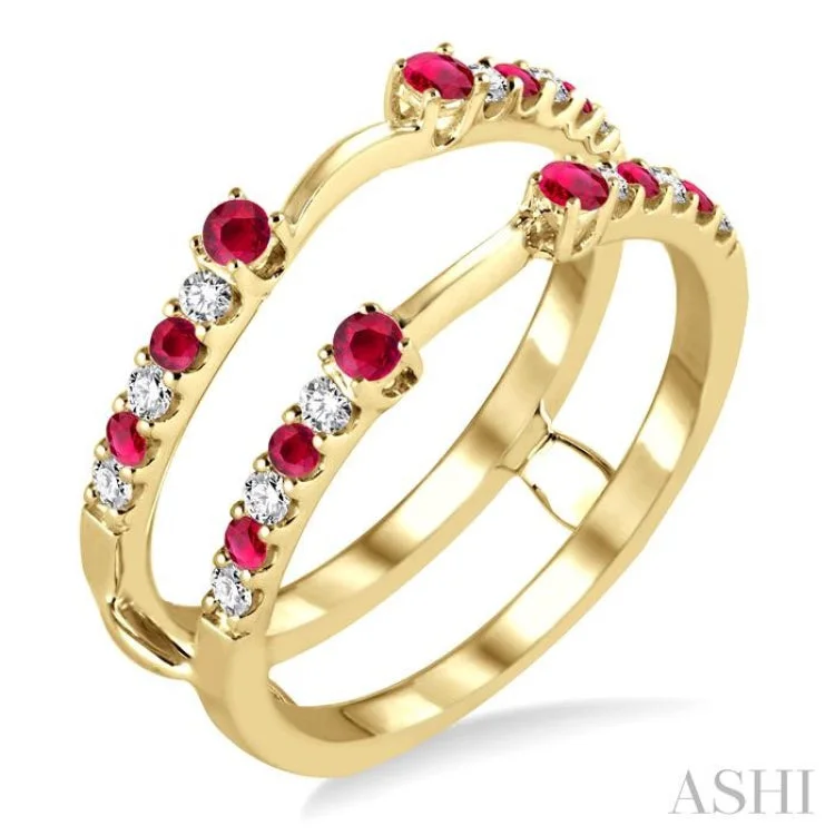 Custom Ring with Sapphires-2 MM & 1.5 MM Ruby and 1/5 ctw Round Cut Diamond Precious Insert Ring in 14K Yellow Gold