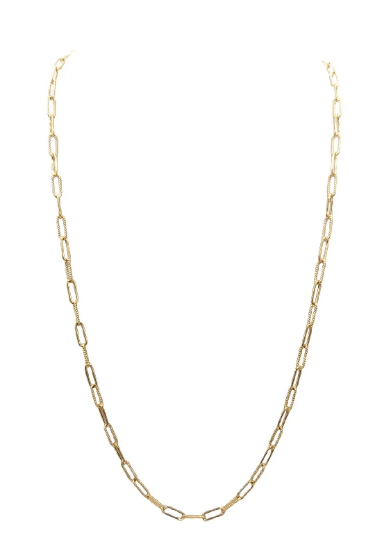 Gold Necklace with Emerald-Gold Link Long Chain Necklace