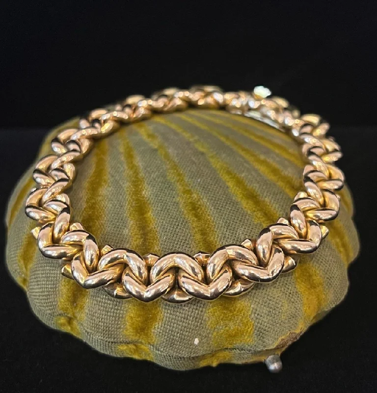 Custom Gold Bracelet for Weddings-Late Victorian 15ct Gold Heavy Link Bracelet