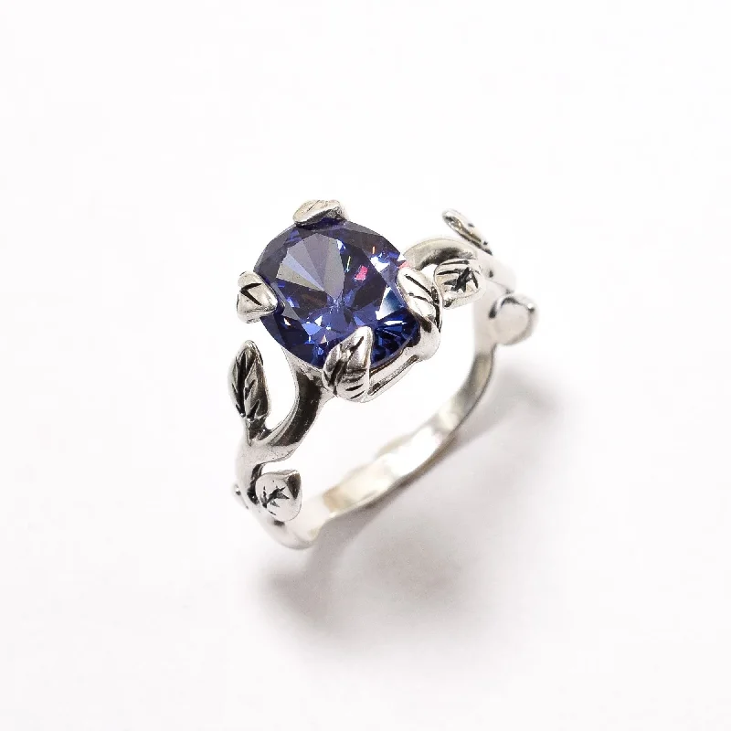 Promise Ring with Diamond-Tanzanite Ring - Blue Leaf Ring - December Birthstone Ring