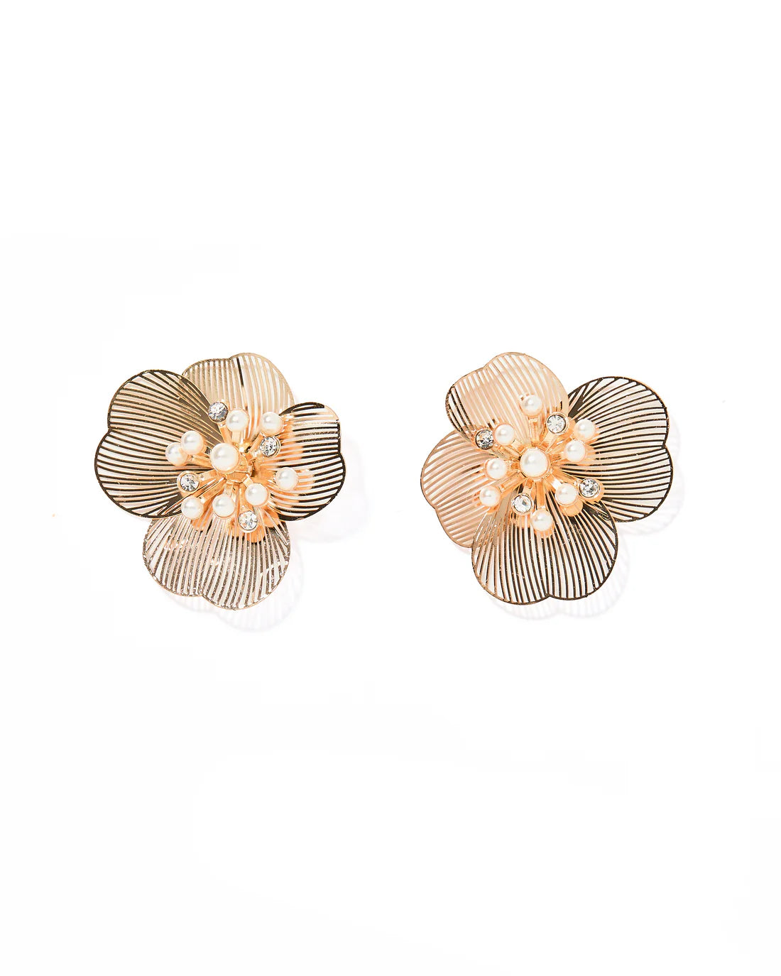 Handmade Earrings for Weddings-Linny Co | Vanessa Flower Stud Earrings in Gold