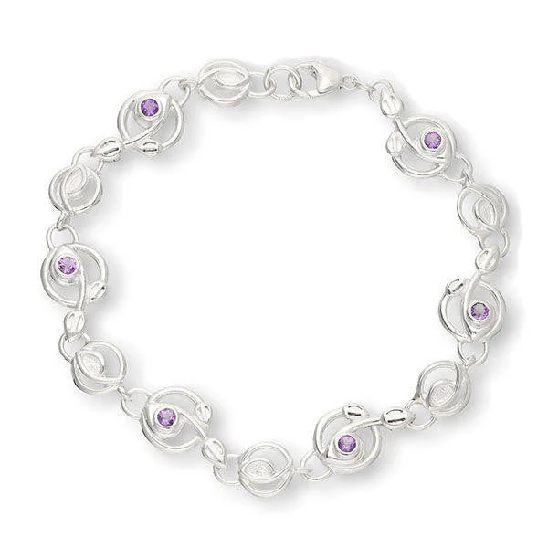 Elegant Diamond Bracelet for Weddings-Rennie Mackintosh Linked Amethyst Bracelet in Silver