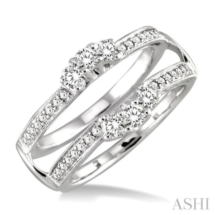 Customizable Wedding Band Set-1/2 ctw Round Cut Diamond Insert Ring in 14K White Gold.