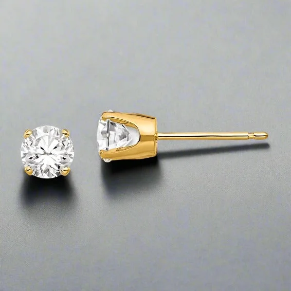 Trendy Silver Earrings-14K Y Gold 4.5mm CZ Stud Earrings