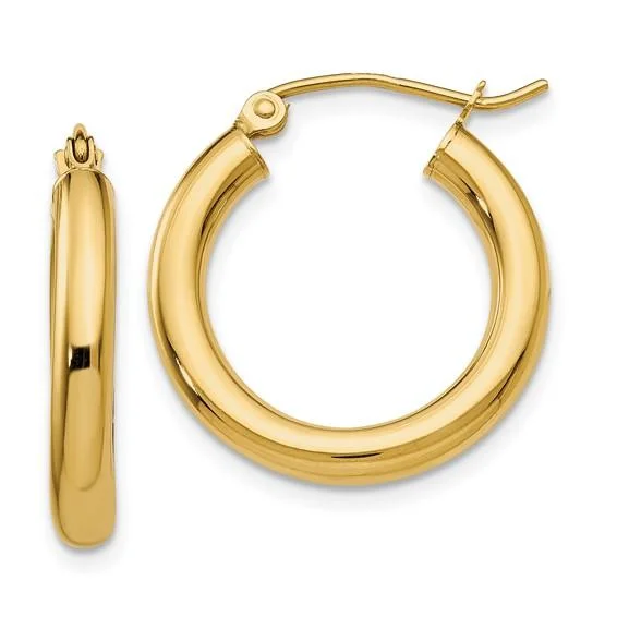 Minimalist Gold Earrings-14K Y Gold 20mm Polished Tube Hoop Earrings