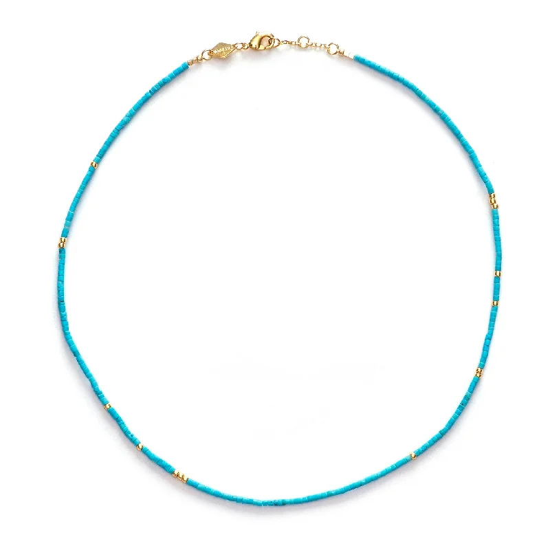 Gold Necklace with Emerald-Sun Stalker Gold Plated Necklace w. Blue Lagoon Beads