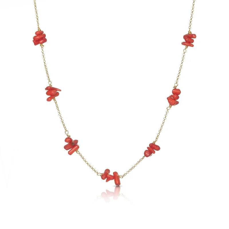 High-Quality Gemstone Necklace-Fiji 18K Gold Plated Necklace w. Coral